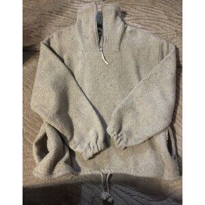 Earth Ragz Beige Fleece Quarter Zip Pullover Men’s Size XL Drawstring Hem VTG